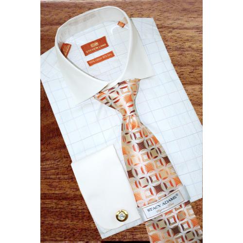 Steven Land Cream/Multicolor Windowpanes 100% Cotton Dress Shirt DS435